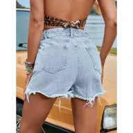 High Waist Ripped Denim Shorts for Women Loose Fit Light Blue Casual Summer Wear