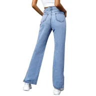 Casual Womens Straight Leg Denim Jeans Boyfriend Style Blue Color ready to ship