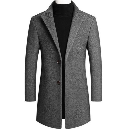 Mens Wool Blend Overcoat Casual Slim Fit Mid Length Dragon and Phoenix Pattern Autumn and Winter