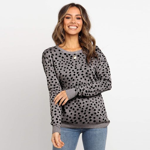 Womens Knitted Sweater Round Neck Long Sleeve Polka Dot Design Spring Summer Fashion Wholesale Available