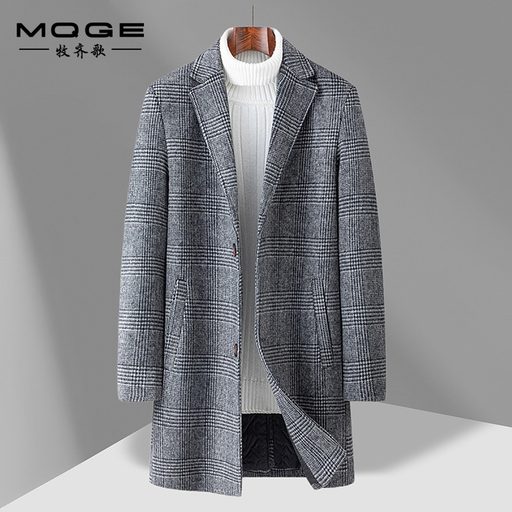 Mens Mid Length Plaid Wool Blend Overcoat Thickened Warm Stylish Perfect for Autumn and Winter Wholesale Availab