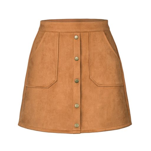 High Waisted A Line Skirt Button Detail Suede Fabric Elegant Design Perfect for Casual or Formal Occasions