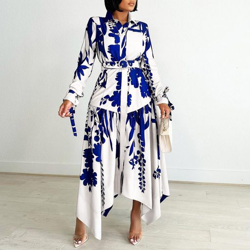 Plus Size Womens Dress Elegant Floral Print Asymmetrical Hem Stylish Lapel Perfect for Casual or Formal Occasions