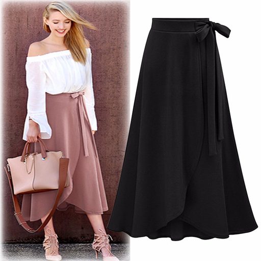 Plus Size High Waisted Midi Skirt Drawstring Design Versatile Split Style Perfect for Casual or Formal Occasions