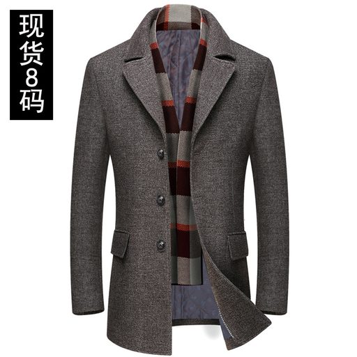 Mens Mid Length Wool Blend Overcoat Thickened Lapel Warm Fabric Stylish Design Perfect for Winter Wear Wholesale