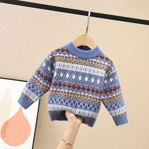 Childrens Knit Sweater Round Neck Pullover Style Cozy Fabric Autumn Winter Wholesale for Boys and Girls