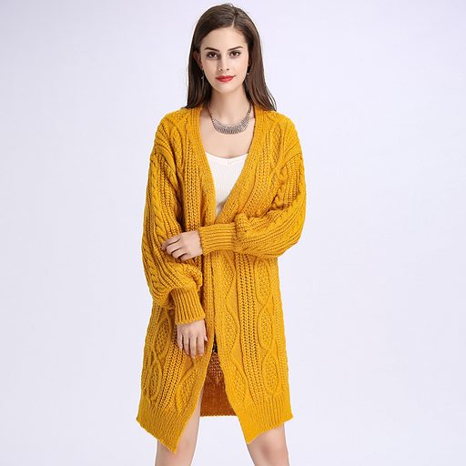 Long Oversized Chunky Knit Sweater Womens Pullover with Puff Sleeves Cable Knit Design Plus Size Warm for Fall