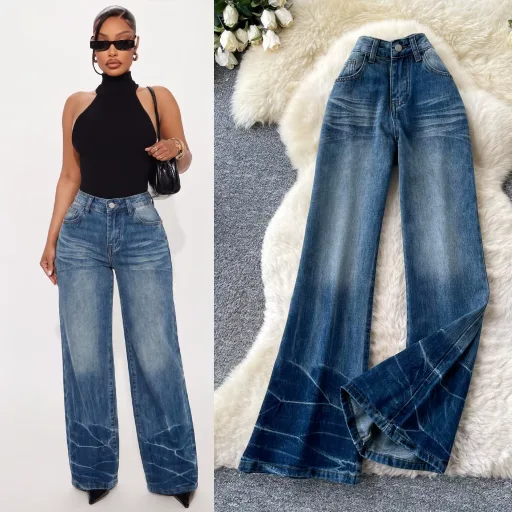 High Waisted Wide Leg Jeans for Women Vintage Style Loose Fit Flared Hem Summer Fashion Wholesale Available High Waisted Wide Leg Jeans for Women Vintage Style Loose Fit Flared Hem Summer Fashion Wholesale Available