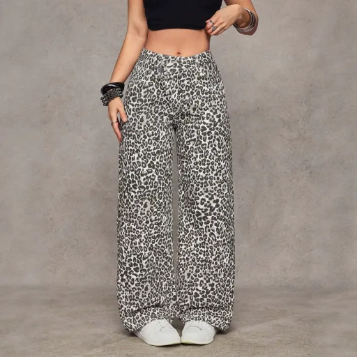 Camouflage Womens Straight Leg Jeans Casual Style Available in Black and White Wholesale Low MOQ factory direct