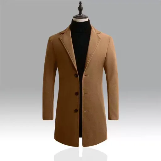 Mens Wool Blend Overcoat Slim Fit Single Breasted Mid Length Casual Outerwear for Fall and Winter Mens Wool Blend Overcoat Slim Fit Single Breasted Mid Length Casual Outerwear for Fall and Winter