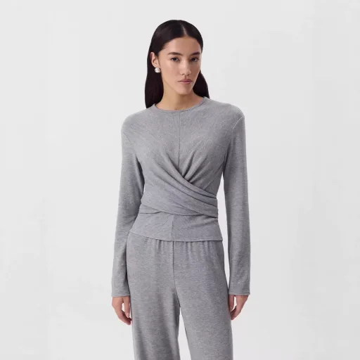 Womens Casual Two Piece Set Soft Modal Fabric Drawstring Waist Top and Jogger Pants Available in Red and Gray