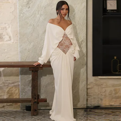 Elegant French Style Long Sleeve Bodycon Dress with Lace Paneling for Women Autumn Collection Perfect for Parties and