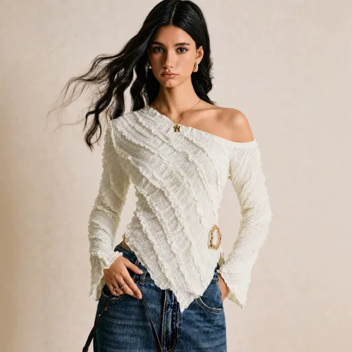 Asymmetrical Hem Long Sleeve T Shirt French Texture Slim Fit Flared Sleeve Casual Wear for Women Wholesale Available