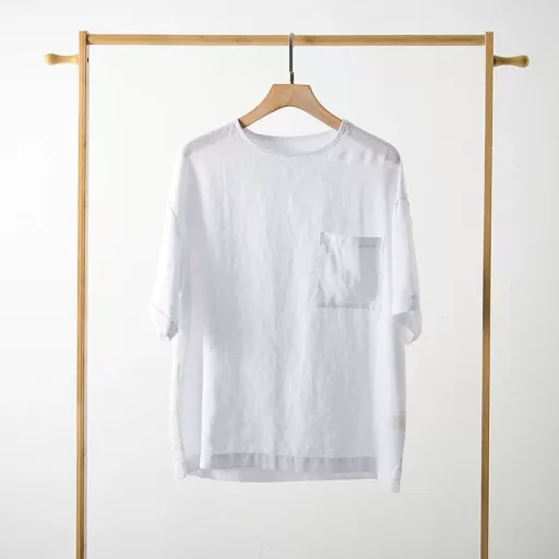 Mens Loose Fit Short Sleeve Linen T Shirt Solid Pattern Breathable Summer Top