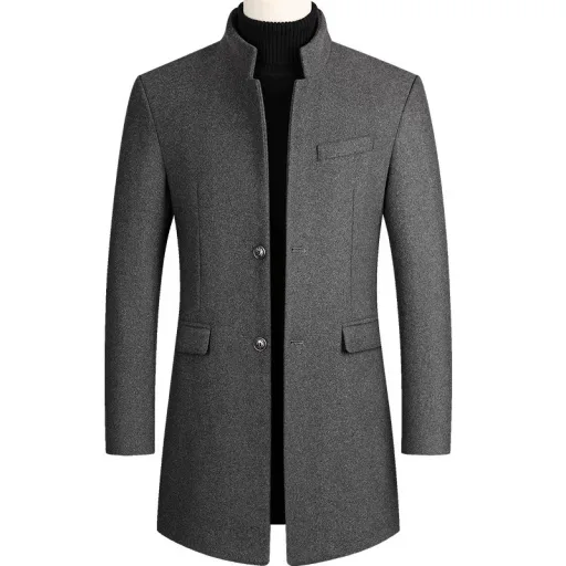 Mens Wool Blend Overcoat Mid Length Warm Jacket Casual Winter Outerwear Available in Multiple Colors and Sizes