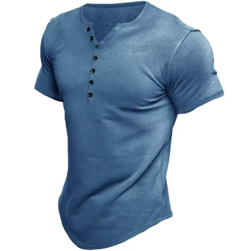 Mens Loose Fit Short Sleeve Stand Collar Cotton T Shirt Solid Pattern Available in Multiple Colors and Sizes
