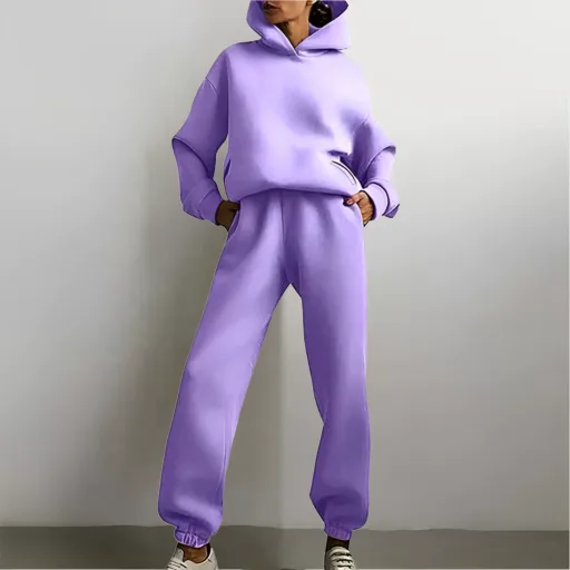 Hooded Sweatshirt and Pants Set for Women Solid Color Casual Outfit Spring Fashion Hooded Sweatshirt and Pants Set for Women Solid Color Casual Outfit Spring Fashion