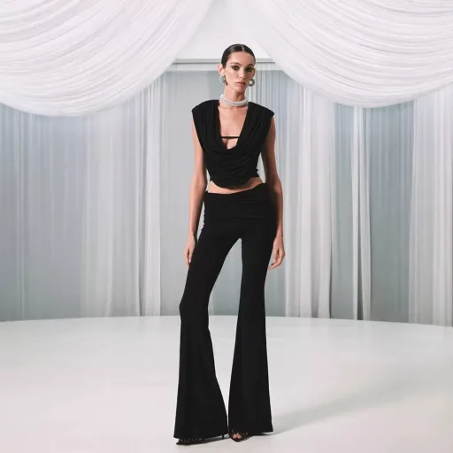 Sleeveless Blouse and High Waist Flare Pants Set Casual Fashion Solid Color
