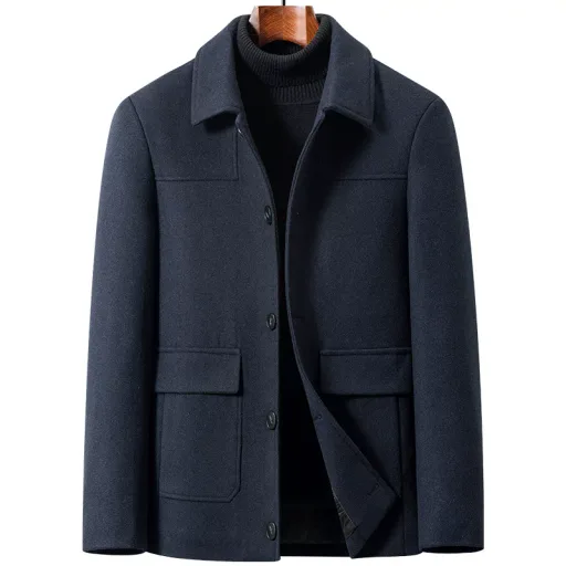Mens Wool Blend Overcoat Thick Warm Fabric Classic Fit Available in Navy Gray and Black Wholesale Options Available Mens Wool Blend Overcoat Thick Warm Fabric Classic Fit Available in Navy Gray and Black Wholesale Options Available