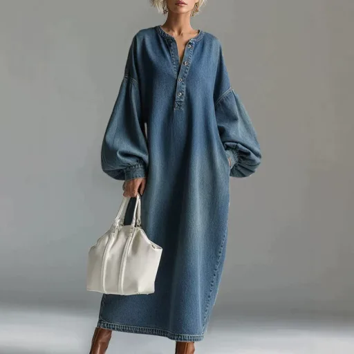 Long Sleeve V Neck Polyester Office Lady Dress for Women in Blue Available in Sizes S to XXL Long Sleeve V Neck Polyester Office Lady Dress for Women in Blue Available in Sizes S to XXL