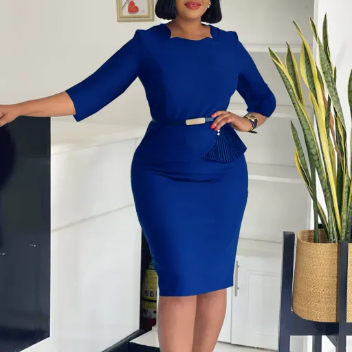 Elegant Bodycon Dress for Women Slim Fit Round Neck Available in Peacock Blue Black and White Wholesale with Low MOQ Elegant Bodycon Dress for Women Slim Fit Round Neck Available in Peacock Blue Black and White Wholesale with Low MOQ