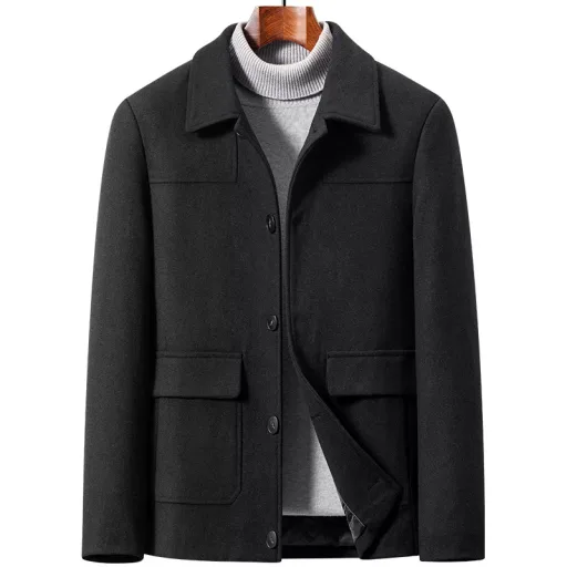 Mens Wool Blend Overcoat Casual Style Lapel Collar Available in Black Gray Navy Wholesale Supply