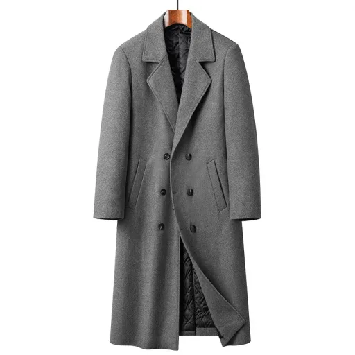 Mens Wool Overcoat Thick Warm Long Fit Casual Winter Outerwear Available in Gray and Black Wholesale Options
