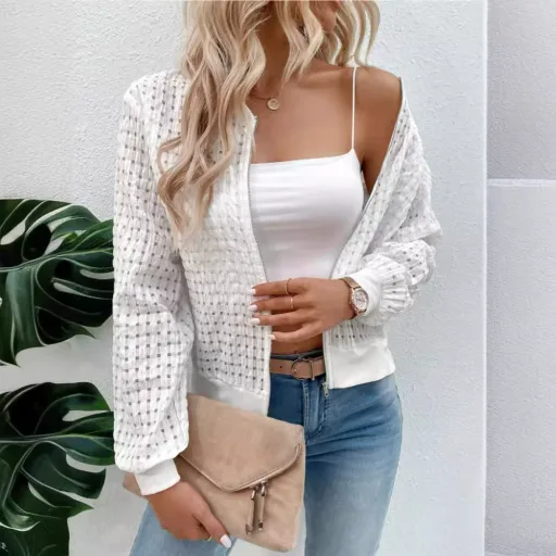 Womens Long Sleeve Zip Front Cardigan Jacket with Floral Print Casual Outerwear for Fall Wholesa