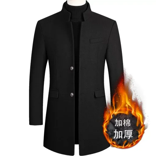 Mens Wool Blend Overcoat Mid Length Warmth Casual Winter Outerwear Available in Multiple Colors and Sizes
