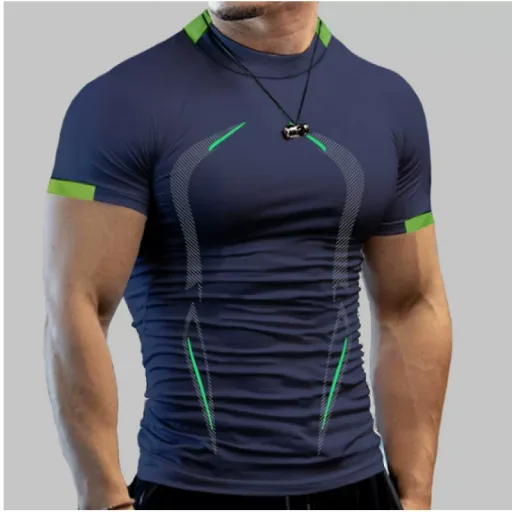 Mens Slim Fit Breathable Sporty Short Sleeve T Shirt in Solid Color Polyester for Summer Training