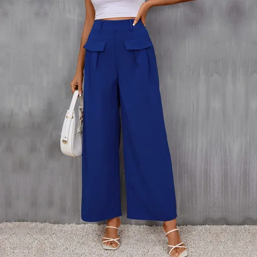 Womens Casual Blue Wide Leg Pants Slim Fit Spring and Summer Wear ready to ship Womens Casual Blue Wide Leg Pants Slim Fit Spring and Summer Wear ready to ship