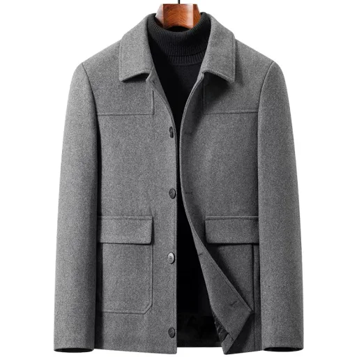 Mens Wool Blend Overcoat Casual Style Lapel Collar Available in Gray Black Navy Wholesale Low MOQ Mens Wool Blend Overcoat Casual Style Lapel Collar Available in Gray Black Navy Wholesale Low MOQ