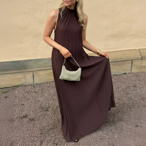 Elegant Striped Maxi Dress for Women Sleeveless Summer Fashion High End Feel Perfect for Parties and Events