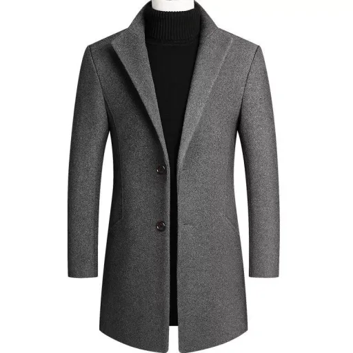 Mens Wool Overcoat Casual Slim Fit Long Length Autumn Winter Collection Available in Multiple Colors and Sizes