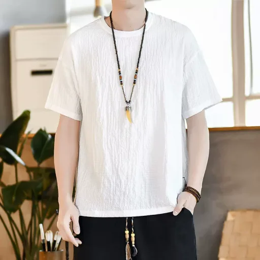 Mens Loose Fit Short Sleeve T Shirt Lightweight Breathable Fabric Summer Casual Wear Mens Loose Fit Short Sleeve T Shirt Lightweight Breathable Fabric Summer Casual Wear