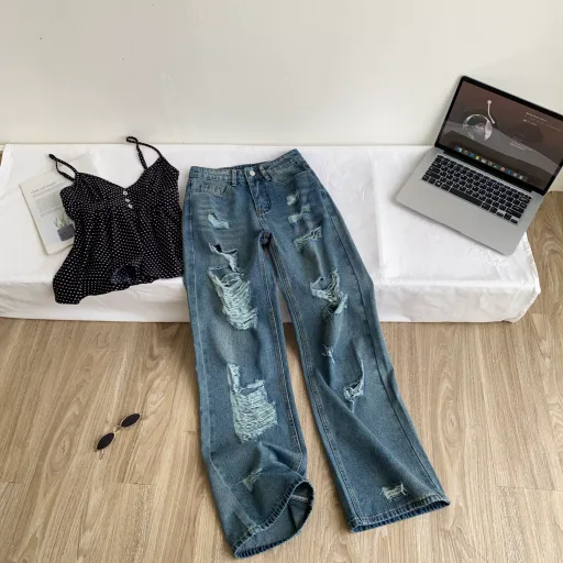 High Waist Wide Leg Jeans for Women Distressed Design Casual Summer Style Available in Multiple Sizes and Colors High Waist Wide Leg Jeans for Women Distressed Design Casual Summer Style Available in Multiple Sizes and Colors