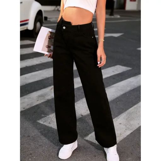 High Waist Loose Fit Denim Pants for Women Casual Style Black Color Available in XS to L Wholesale Supply High Waist Loose Fit Denim Pants for Women Casual Style Black Color Available in XS to L Wholesale Supply