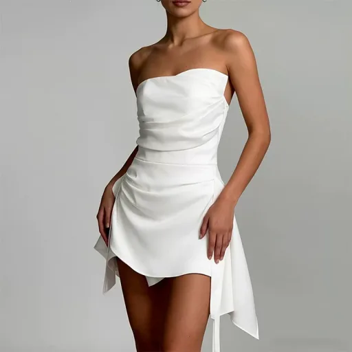 Summer Womens Dress Elegant Strapless Backless Design French Style for Casual or Formal Occasions Wholesale Available