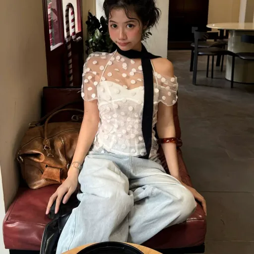 Womens Sheer Mesh Top Set Sexy Asymmetrical Neckline Spring Fashion OEM ODM service