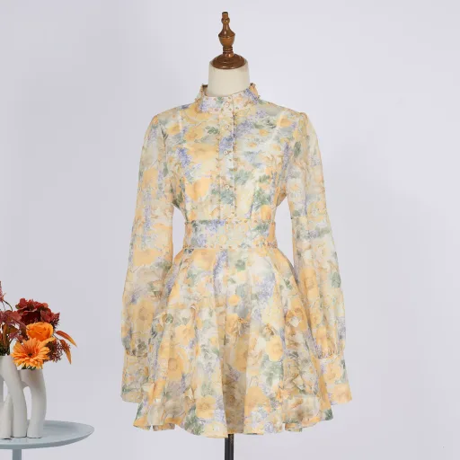 Vintage Floral Print Beaded Lantern Sleeve Top and A Line Skirt Two Piece Set for Women Wholesale Fashion Casual Outfit Vintage Floral Print Beaded Lantern Sleeve Top and A Line Skirt Two Piece Set for Women Wholesale Fashion Casual Outfit