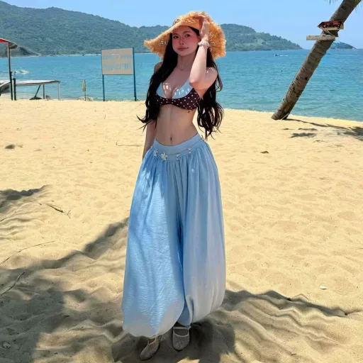 Bohemian Style Womens Summer Outfit Set Halter Neck Top and High Waist Lantern Pants Casual Fashion