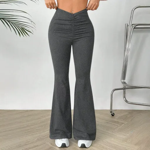 High Waisted V Neck Slim Fit Stretch Flare Pants Womens Casual Trousers Perfect for Everyday Wear Ready to Ship