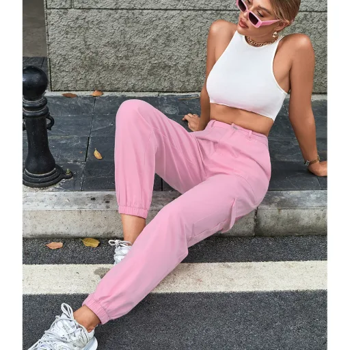 Womens Loose Fit Straight Leg Jeans Casual Style Pink Color Available in XS to L Wholesale Supply custom packaging Womens Loose Fit Straight Leg Jeans Casual Style Pink Color Available in XS to L Wholesale Supply custom packaging