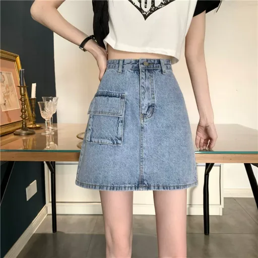 High Waist Denim Mini Skirt for Women Vintage A Line Fit Casual Summer Wear factory direct