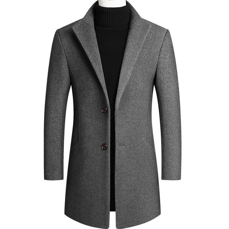 Mens Wool Blend Overcoat Casual Slim Fit Mid Length Dragon and Phoenix Pattern Autumn and Winter