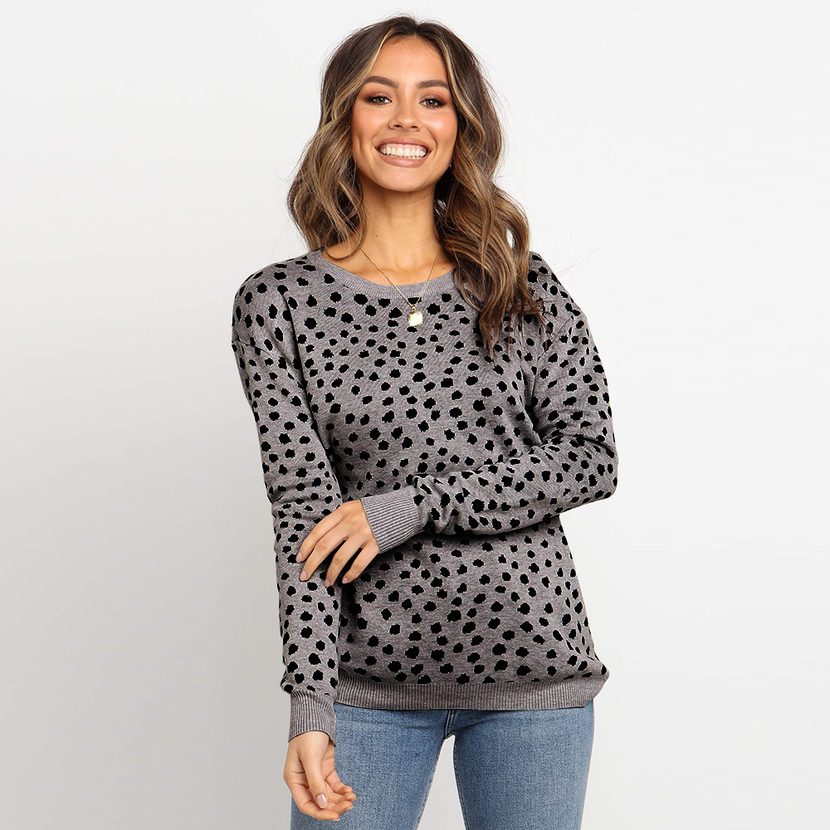 Womens Knitted Sweater Round Neck Long Sleeve Polka Dot Design Spring Summer Fashion Wholesale Available