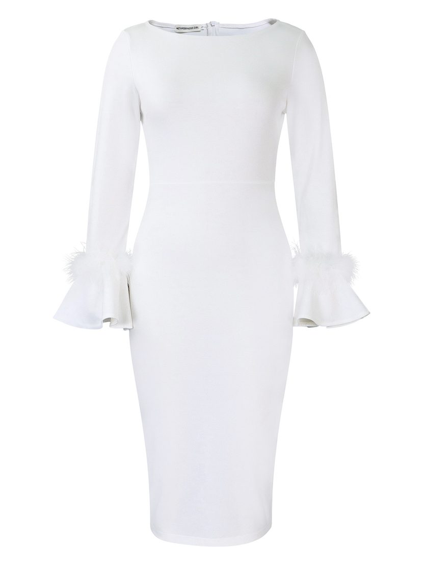 Fashionable Solid Color Bodycon Dress with Flared Sleeves Winter Collection Office Wear Wholesale Available
