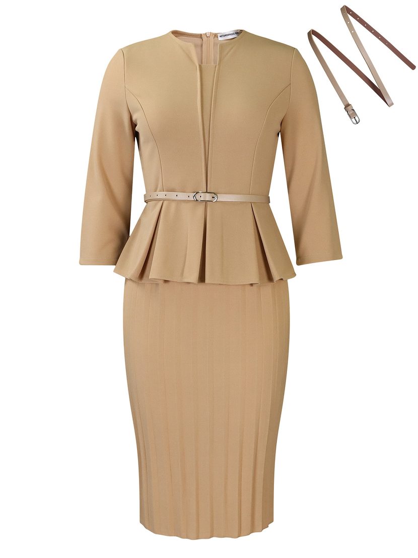 V Neck Ruffle Hem High Waisted Pencil Dress Slim Fit Office Wear Winter Fashion Wholesale Available