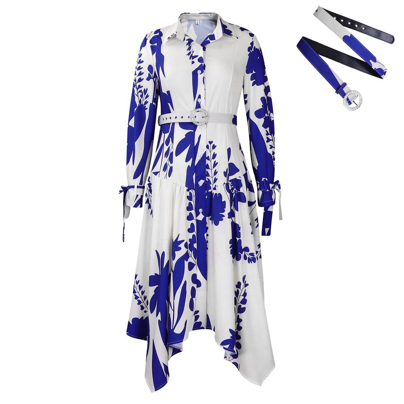 Plus Size Womens Dress Elegant Floral Print Asymmetrical Hem Stylish Lapel Perfect for Casual or Formal Occasions