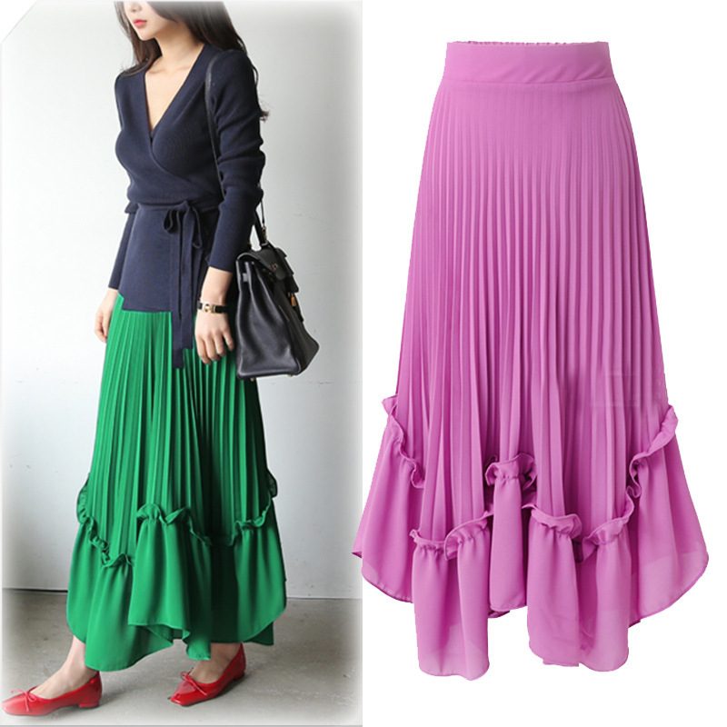 Plus Size Womens High Waist Pleated Chiffon Midi Skirt Elegant Design Versatile Style Perfect for Casual or Formal